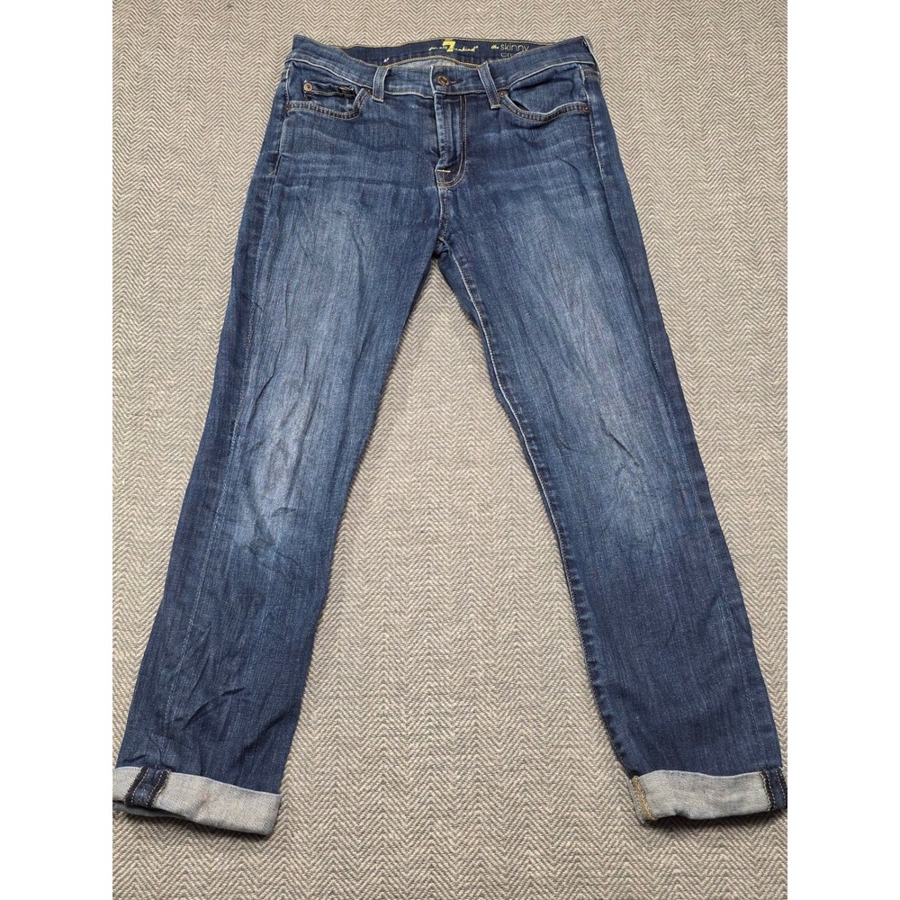 7 For All Mankind Womens Skinny Crop &‎ Roll Jeans Blue Medium Wash Size 26 USA